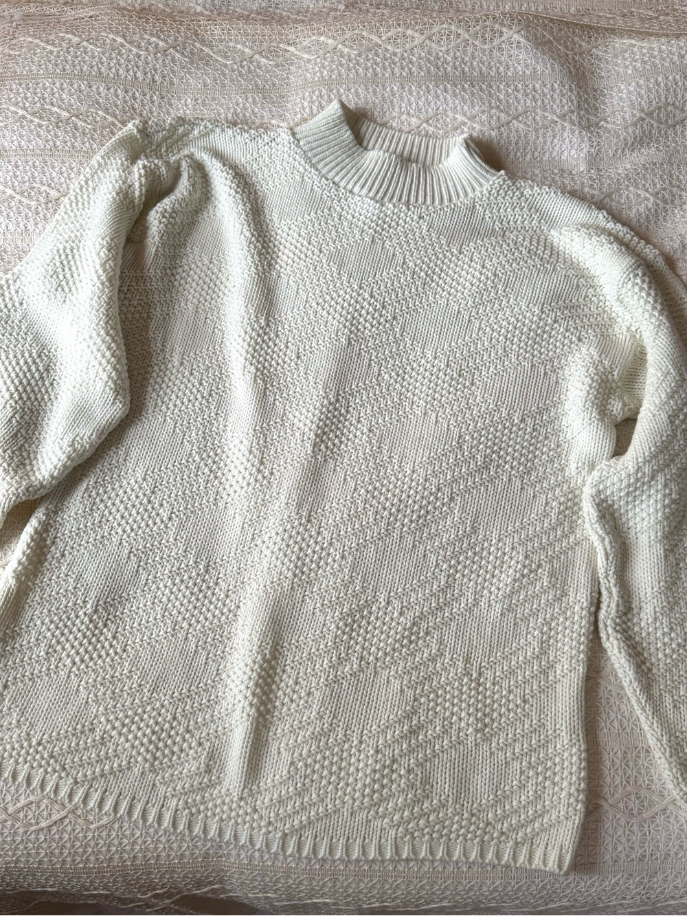 Vintage Cream Turtleneck Textured Knit Sweater